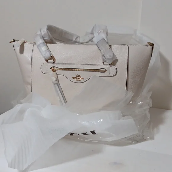 COACH KLEO Chalk Leather Tote with Gold Hardware - Picture 8 of 10